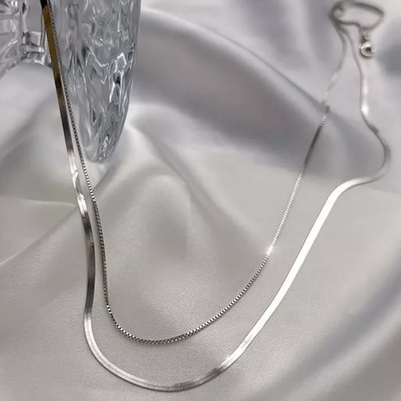 NEW DOUBLE LAYER 925 STERLING SILVER CHAIN NECKLACE - Picture 3 of 4